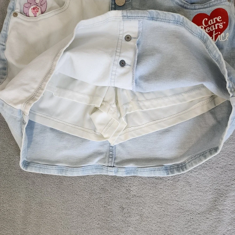 Justice Girls XL Plus Care Bears Two Tone Light Wash Button Denim Skirt